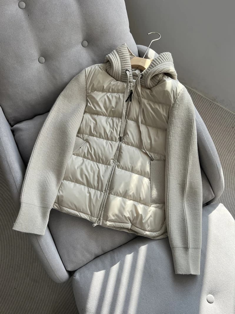 Lagabogy 2025 New Autumn Winter Knitted Patchwork White Duck Down Jacket Women Drawstring Hooded Warm Lightweight Puffer Coat