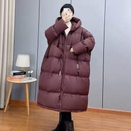 Janveny 2025 New Winter Hooded Drawstring Loose Puffer Jacket Women Solid Casual Silhouette Long 90% White Duck Down Warm Coat