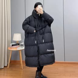 Janveny 2025 New Winter Hooded Drawstring Loose Puffer Jacket Women Solid Casual Silhouette Long 90% White Duck Down Warm Coat