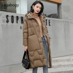 Lagabogy 2025 New Winter Women Oversize Long 90% White Duck Down Jacket Female Hooded Thick Warm Casual Pocket Parkas Snow Coat