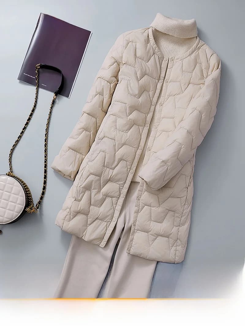 White Duck down Jacket Collarless Women's Mid-Length Coat round Neck Inner plus Size Elderly Mothers Spring Fashion