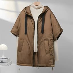 Schinteon Women Camel Down Cape Vest with Hood Loose Sleeveless Gilet Solid Fashionable Autumn Winter Jacket 2026 New