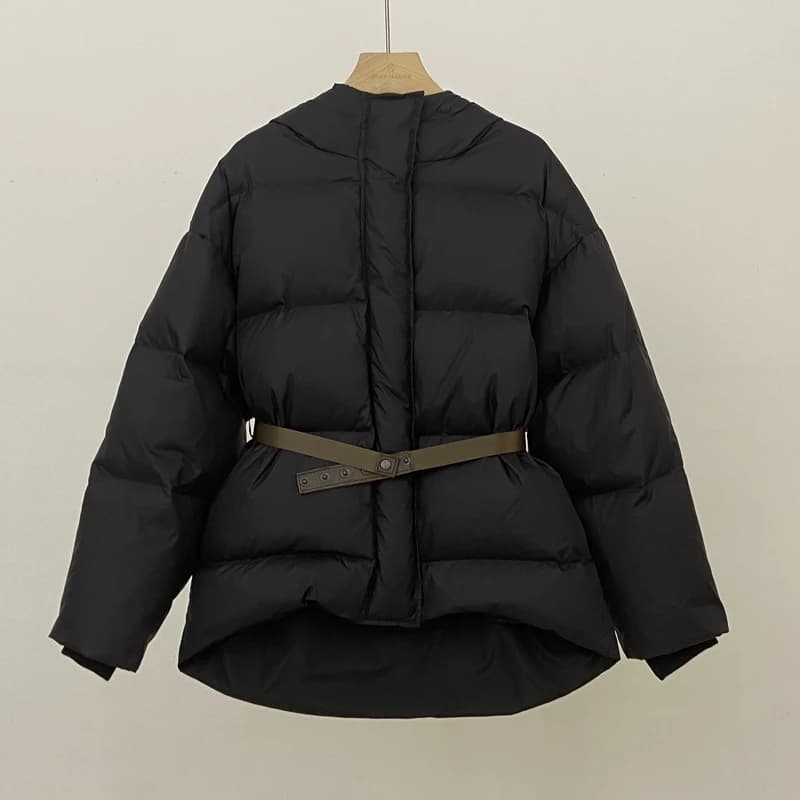 Janveny Winter Luxury Fluffy Duck Down Jacket Women Fashion Black Zipper Puffer Coat Casual Female Slim Feather Parkas With Belt
