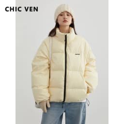 CHIC VEN Women Down Coats Streetwear Solid 90 White Duck Down Stand Collar Female Down Jacket Warm Ladies Overcoat Winter 2024