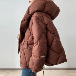 2025 Winter New Fashion 90% White Duck Down Short Jacket Women Thick Warm Loose Cocoon Type Hooded Diamond Puffer Coat Outwear