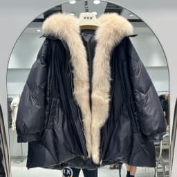 Lagabogy 2025 Real Natural Fox Fur New Winter Women White Goose Down Jacket Loose Warm Puffer Coat Female Thick Mid-Long Parkas
