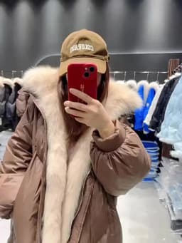 Lagabogy 2025 Real Natural Fox Fur New Winter Women White Goose Down Jacket Loose Warm Puffer Coat Female Thick Mid-Long Parkas