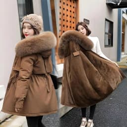 Women's Fleece Lined down Parka Coat Thickened Winter Jacket Korean Style Long Sleeve Zipper Closure Cotton Blend Duck Feather