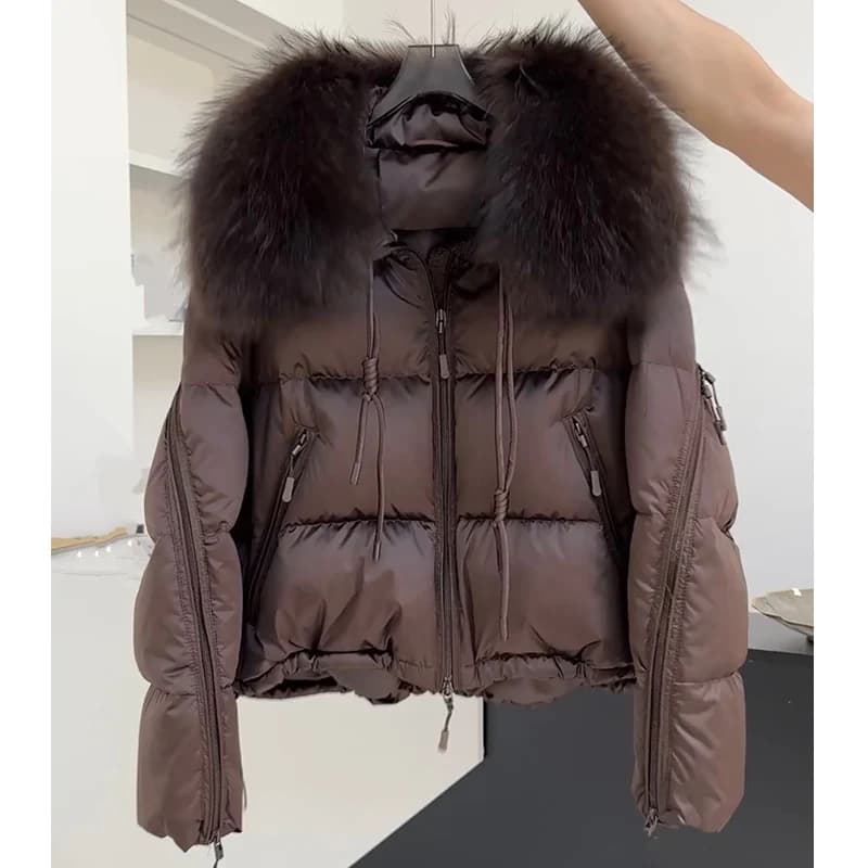 2025 Fashion Winter Women Goose Down Jacket Natural Raccoon Fur Collar Coats Parka Puffer Jackets Outwear Coats