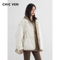 CHIC VEN Women Down Coats Simple Loose Texture Round Neck Down Jacket 90 White Duck Down Jacket Autumn Winter 2025