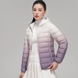 Woman Winter Hooded Coat 90% Duck Down Filled New Fashion Gradient Jacket Ultra Light Autumn Warm Parkas Windbreaker
