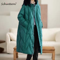 Schinteon Women 90% White Duck Down Long Jacket with Hood Casual Loose Over Size Winter Warm Outwear High Quality 2026 New
