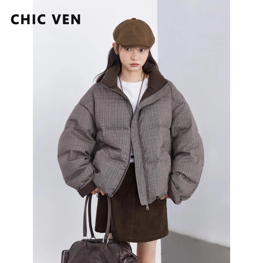 CHIC VEN Women Down Coats Retro Double-sided Stand Up Collar Down Jacket 90 White Duck Down Female Overcoat Autumn Winter 2025