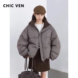 CHIC VEN Women Down Coats Retro Double-sided Stand Up Collar Down Jacket 90 White Duck Down Female Overcoat Autumn Winter 2025