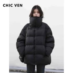 CHIC VEN Women's Down Coats Korean Stand Collar Simple Solid Color Warm Casual Jackets Soft Fashion Female Clothing Winter 2025