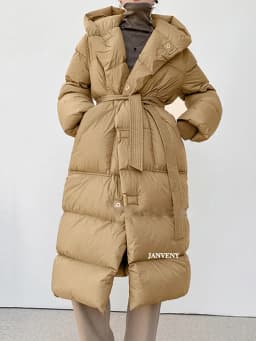 Janveny 2025 New Oversized Hooded Winter Puffer Jacket Women Solid Thick Warm Sashes Tie Up White Duck Down Over The Knee Coat