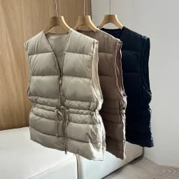 Janveny 2025 New Autumn Winter Drawstring Short Tank Women Ultra Light V-Neck White Duck Down Sleeveless Vest Warm Waistcoat