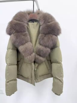 Fashionable Short Fur Collar Duffel Coat Women's High Waist Elegant Outerwear Korean Style Straight Cut Long Sleeve
