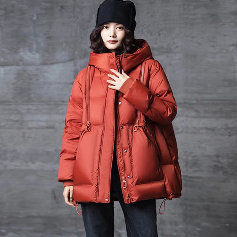 Janveny Women's Winter 90% Duck Down Jacket Hooded Autumn Thick Warm Puffer Coat Windbreasker A-lined Female Fashion Parkas