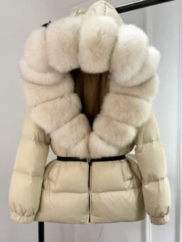 Lagabogy 2025 New Winter Women Big Real Fox Fur Collar 90%White Duck Down Coat Female Streetwear Loose Hooded Warm Puffer Jacket