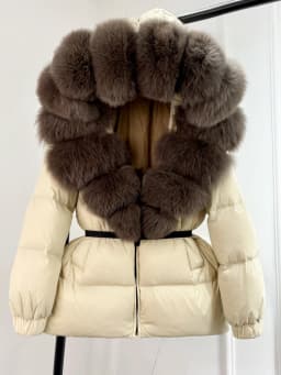 Lagabogy 2025 New Winter Women Big Real Fox Fur Collar 90%White Duck Down Coat Female Streetwear Loose Hooded Warm Puffer Jacket