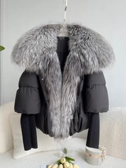 Janveny Large Real Silver Fox Fur Collar 2026 White Duck Down Jacket Women Winter Luxury Puffer Coat Oversize Feather Outwear