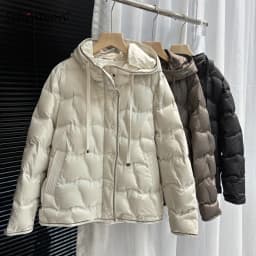Schinteon Women's 90% White down Jacket with Hood Solid Color Autumn Winter Warm Fashion Parka Outerwear 2026 New