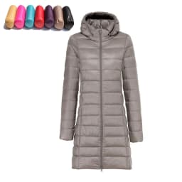 Winter Womens Down Jackets Long Ultra Light Thin Casual Coat Puffer Jacket Slim Remove Hooded Hat Detachable Parka Plus size