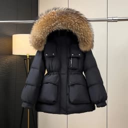 Lagabogy 2025 Winter Women's Medium-Length White Duck Down Jacket Female Thick Waist-Fitted Puffer Coat Large Real Raccoon Fur