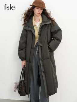 FSLE Winter Women Mid-Length Puffer Downcoat with Stand Collar Korean Style Slouchy Down Jacket Loose Fit Warm Soft Outerwear