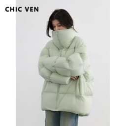 CHIC VEN Fashion Women Down Coats Solid 80 White Duck Down Jacket Black Bread Coat Warm Female Overcoat Autumn Winter 2025