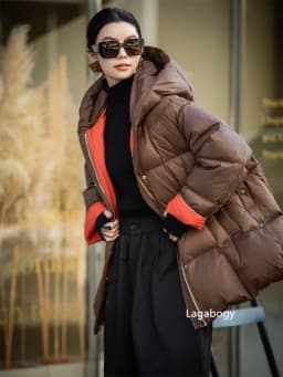Lagabogy 2026 New Winter Women Puffer Jacket Casual Loose Over Size Warm Outwear Female 90% White Duck Down Coat Hooded Outwear