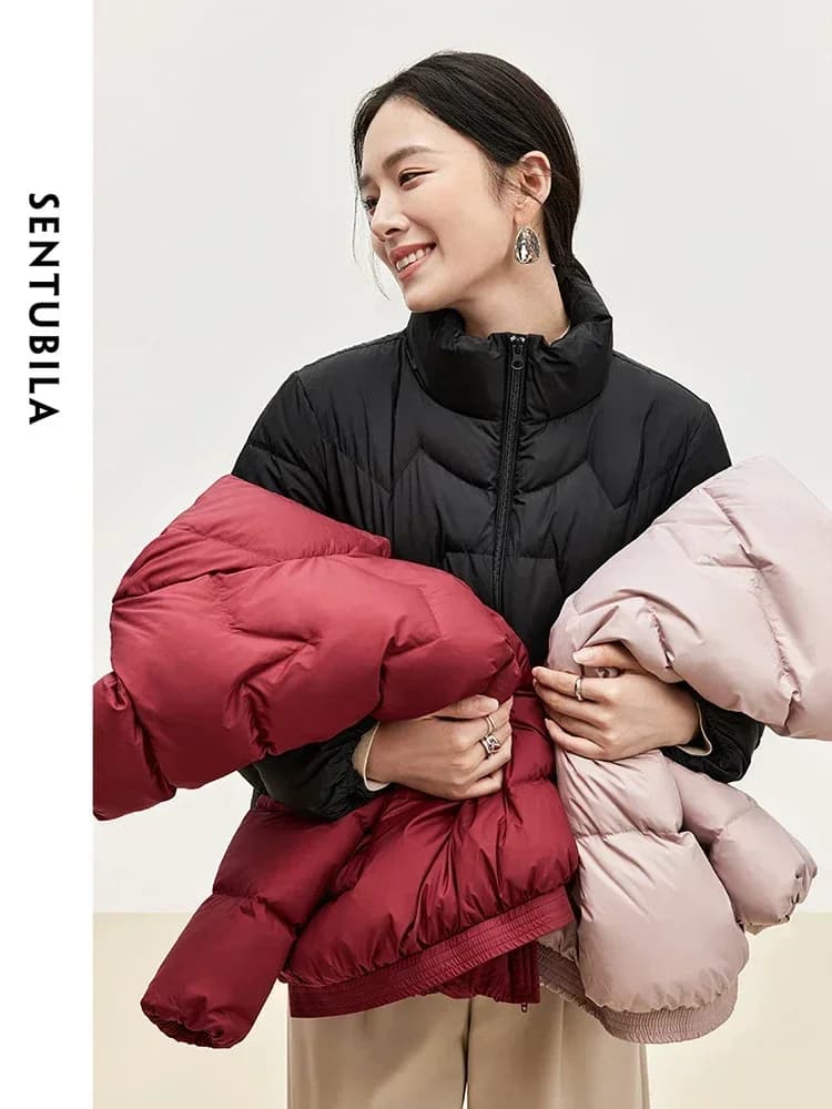 SENTUBILA Women's Short Down Puffer Jackets 2026 Light Weight Stand Neck Zipper Winter Duck Down Coat Female Clothing W44Y56637