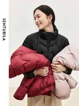 SENTUBILA Women's Short Down Puffer Jackets 2026 Light Weight Stand Neck Zipper Winter Duck Down Coat Female Clothing W44Y56637