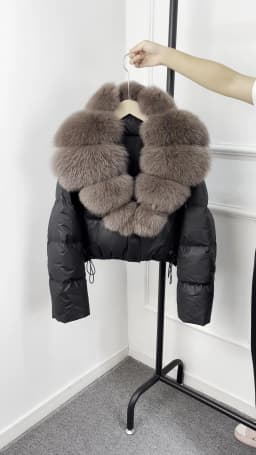 Janveny Large Natural Fox Fur Collar 90% White Duck Down Jacket Women Winter Short Waterproof PU Puffer Coat Female Thick Parkas