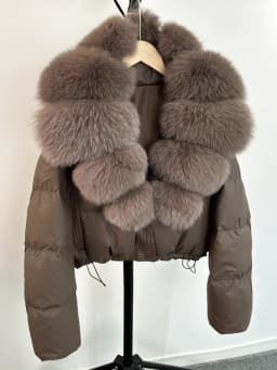 Janveny Large Natural Fox Fur Collar 90% White Duck Down Jacket Women Winter Short Waterproof PU Puffer Coat Female Thick Parkas