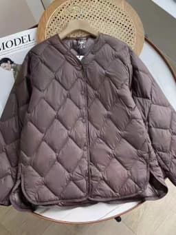 Women Lightweight Down Jacket Diamond Grid Collarless Autumn Winter White Duck Down Thickening Casual Down Coat Female Outwear