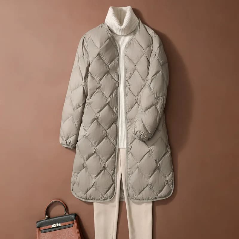 Ultra-Thin Quilted Jacket Women's V-Neck Long Sleeve Lightweight Padded Coat Spring Autumn Fashion Casual Straight Cut Coat