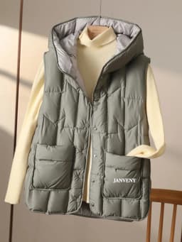 Janveny 2025 New Fashion Women Hooded Down Sleeveless Vest Women Lightweight Seamless White Duck Feather Puffer Short Waistcoat