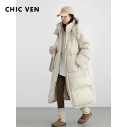 CHIC VEN Women Long Down Coats Hooked Loose New Solid Woman Down Jacket Thick Soft Warm Female Overcoat Autumn Winter 2025