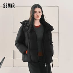 Semir Women Down Jacket 90 Percent Down Fill Hooded Design Loose Fit Mid Length Solid Color Warm Insulation 2026 Winter