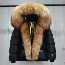 Lagabogy 2025 New Women Winter Hooded Puffer Coat Large Real Fox Fur Down Jacket Female Loose Waterproof Parkas Zipper Outerwear