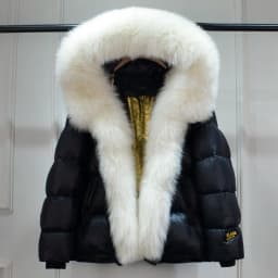 Lagabogy 2025 New Women Winter Hooded Puffer Coat Large Real Fox Fur Down Jacket Female Loose Waterproof Parkas Zipper Outerwear