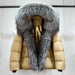 Lagabogy 2025 New Women Winter Hooded Puffer Coat Large Real Fox Fur Down Jacket Female Loose Waterproof Parkas Zipper Outerwear