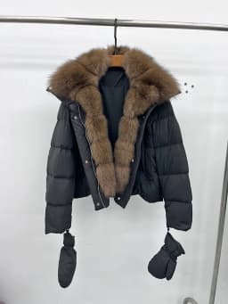 2025 Fashion Winter Women Warm Real Natural Fox Fur Collar Goose Down Jackets Female Outwear Puffer Jackets With Gloves