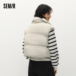 Semir Women Down Vest Cropped 90 Percent Down Fill Textured Stand Collar Loose Fit Drawstring Balloon Shape 2026 New