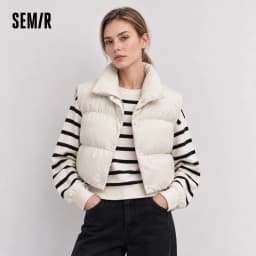 Semir Women Down Vest Cropped 90 Percent Down Fill Textured Stand Collar Loose Fit Drawstring Balloon Shape 2026 New