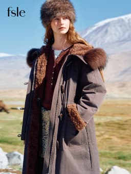 FSLE Women's Fur-Lined Down Parka with Wool Blending Mid-Length Winter Jacket for 2025 Winter New Arrival Long Hooded Jacket