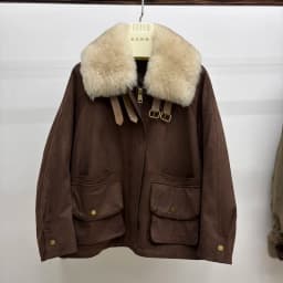 Women Oversized Loose Parka Real Shearling Fur Collar Goose Down Liner Winter Coat Big Pockets Drawstring Hem Warm Outerwear