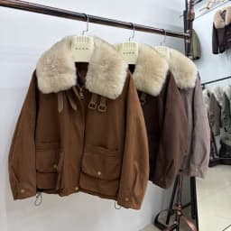 Women Oversized Loose Parka Real Shearling Fur Collar Goose Down Liner Winter Coat Big Pockets Drawstring Hem Warm Outerwear